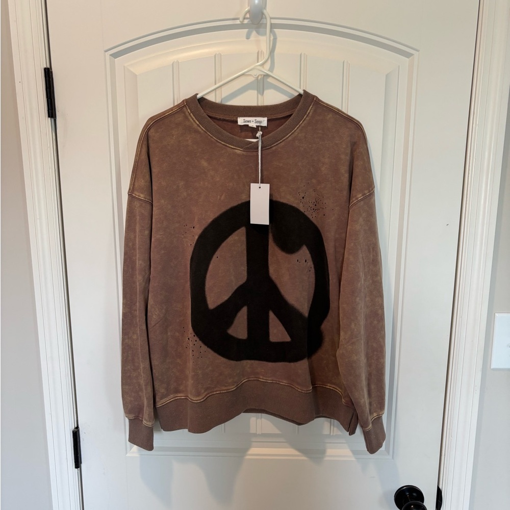 Casual Brown Peace Sign Sweatshirt